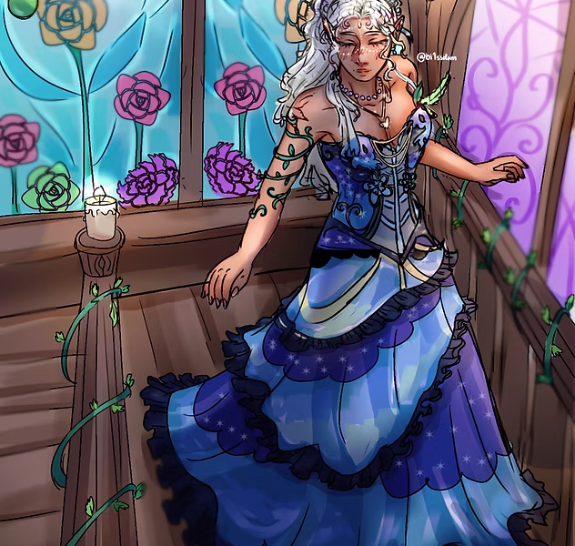 Lady in a blue ball gown